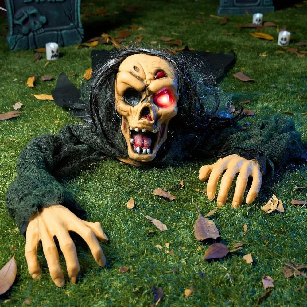 Zombie Groundbreaker Halloween Outdoor Decoration Outside Halloween Graveyard Decor Zombie Prop with Creepy Sound and Glowing Eyes, Scary Groundbreaker Decorations for Lawn Yard Photobooth Props