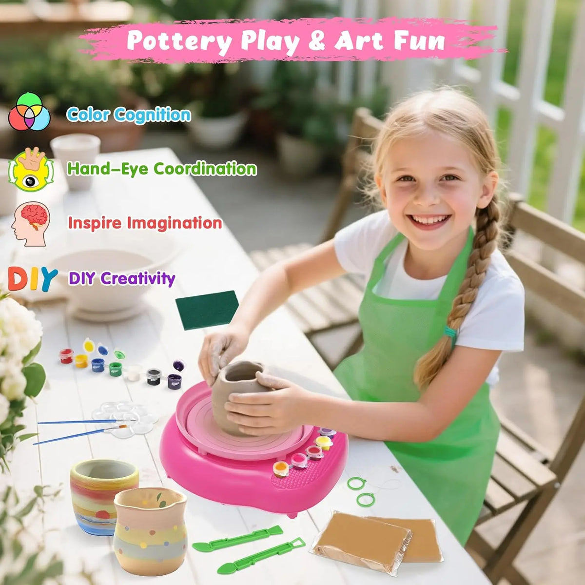 Hotfree Pottery Wheel for Kids with Clay Kit - Arts and Crafts for Kids Ages 6-8 8-12, Complete Pottery Kit with Air Dry Clay and Painting Tools, Easter Christmas Birthday Gift for Boys Girls