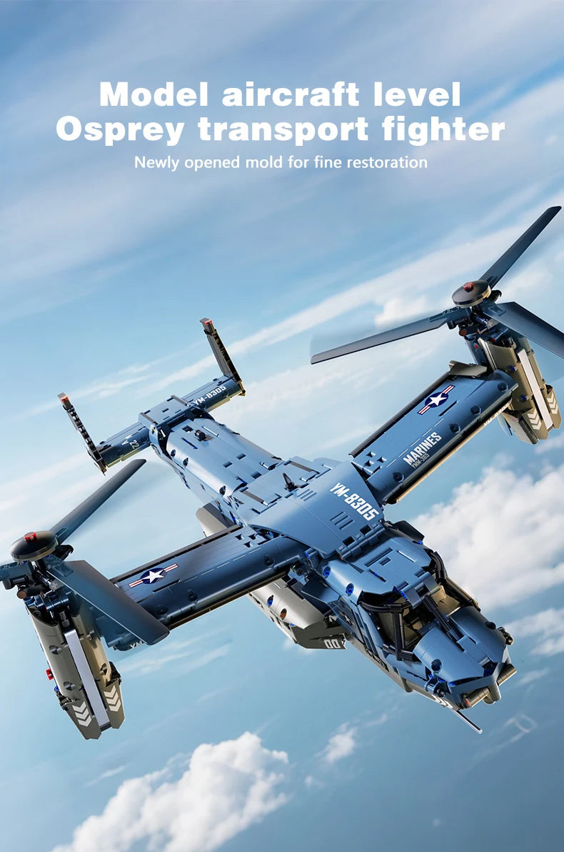 KAVOWORLD 1486PCS Military V-22 Transport Aircraft Helicopter Building Blocks Set STEM Gift DIY Assembly Airplane Bricks Toys