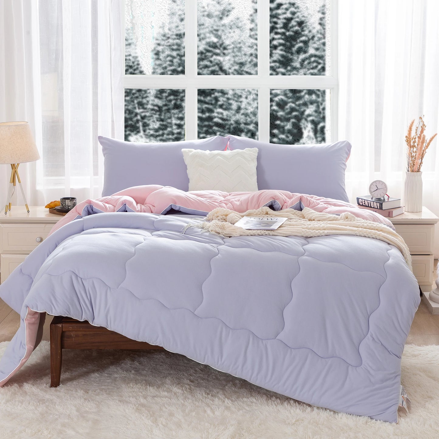 Nice Reversible Ultra-Soft Warm King Size Comforter Set, Cozy Fully Breathable Bedding 1 Down Alternative Quilt and 2 Pillowsham