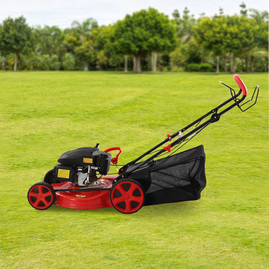 4-Stroke Push Petrol Lawn Mower 8Gear Adjustable Height Self Propelled 3-in-1 with Bag Garden Mowing Tool