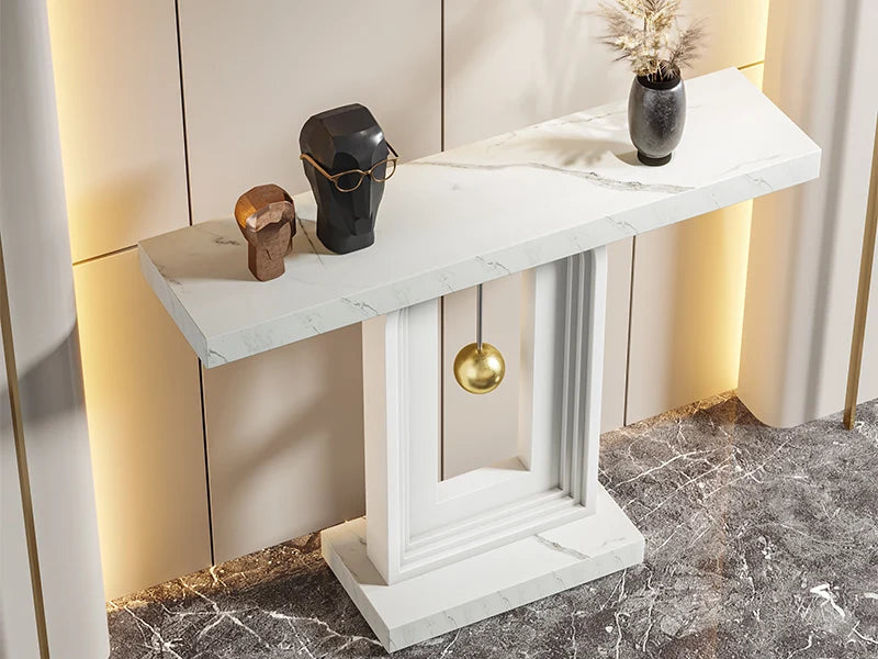 LITTLE TREE Modern Console Table, 40 Inches Faux Marble Sofa Table, Contemporary Entryway Table for Living Room Hallway Entrance