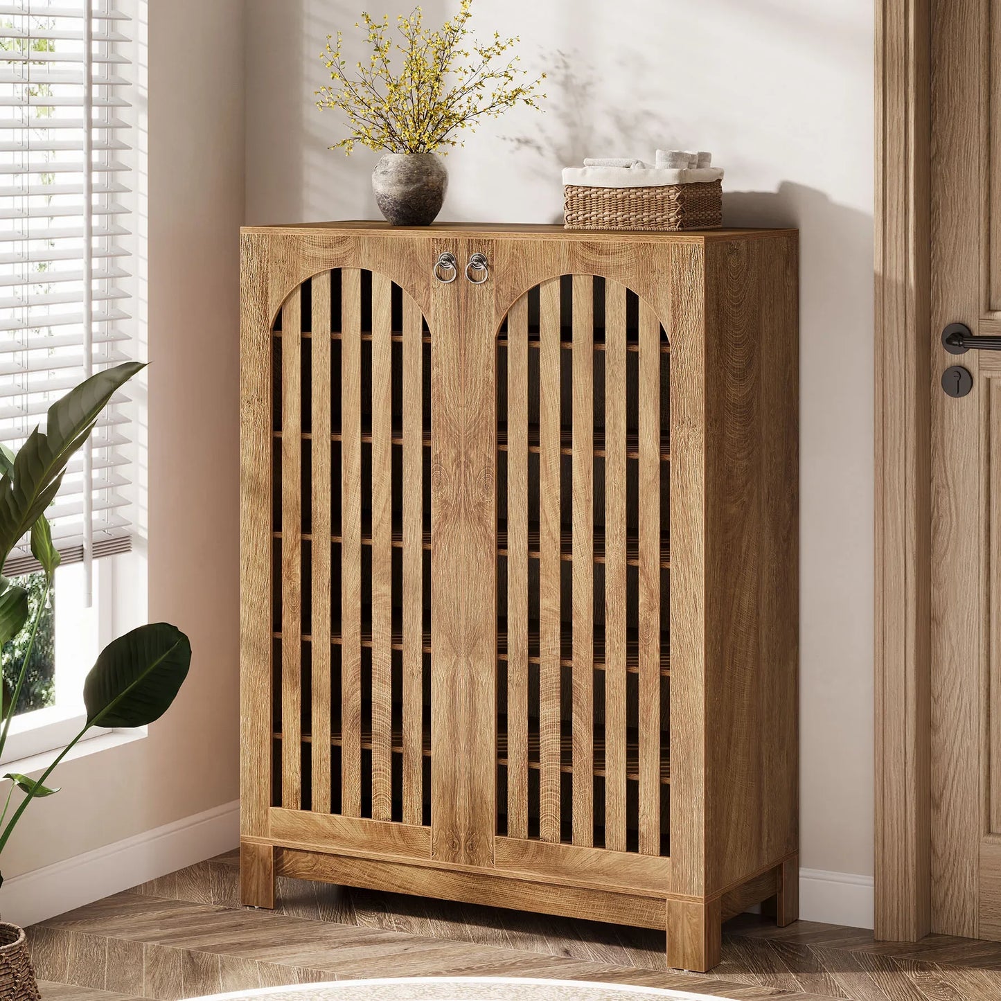 LITTLE TREE Shoe Cabinet with Shutter Doors, 6-Tier Shoe Storage Cabinet, Entryway Shoe Rack Organizer with Adjustable Shelves