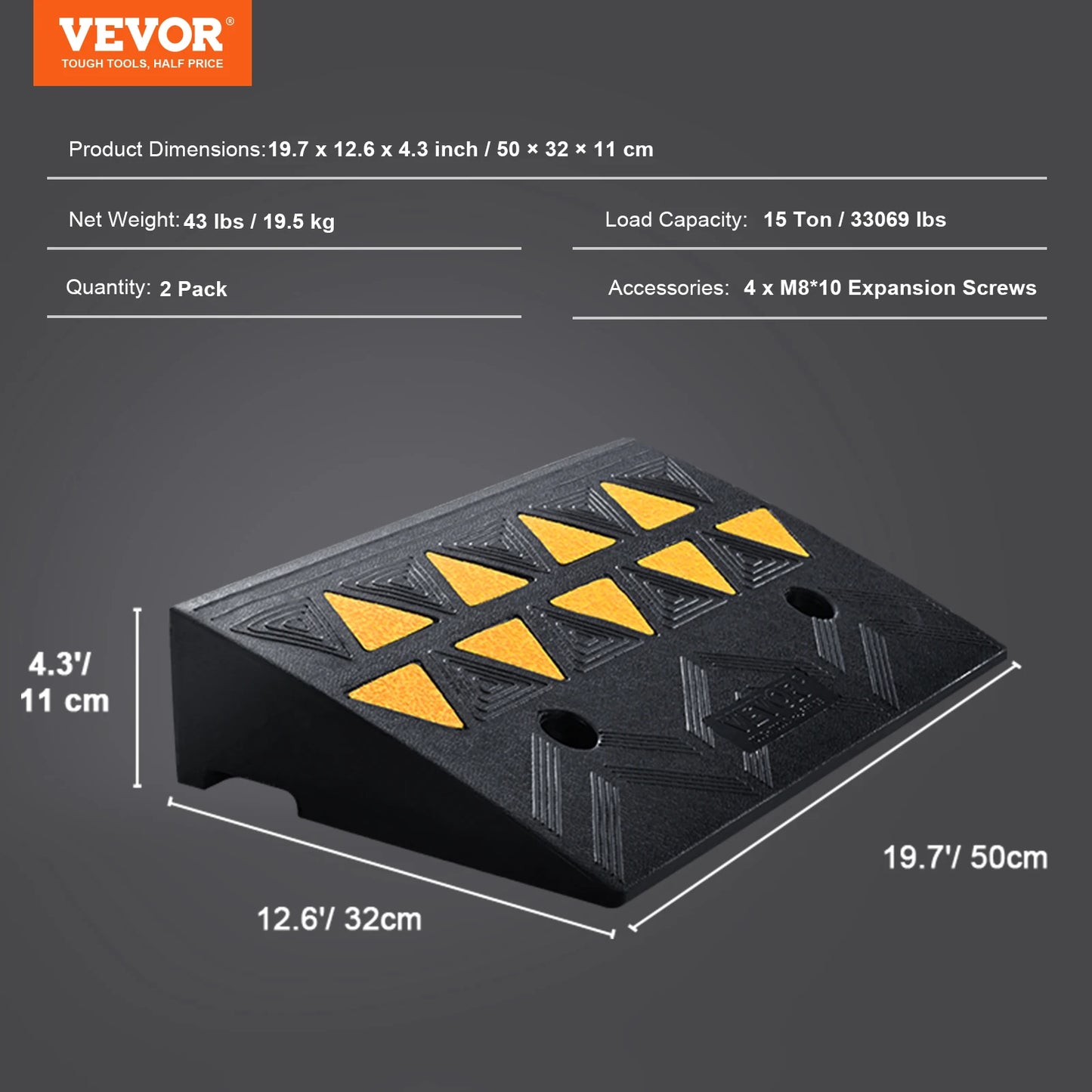 SucceBuy 1/2 Pack Rubber Curb Ramp Rise Heavy Duty Threshold Driveway Ramps with Stable Structure Car Wheelchairs Motorcycles