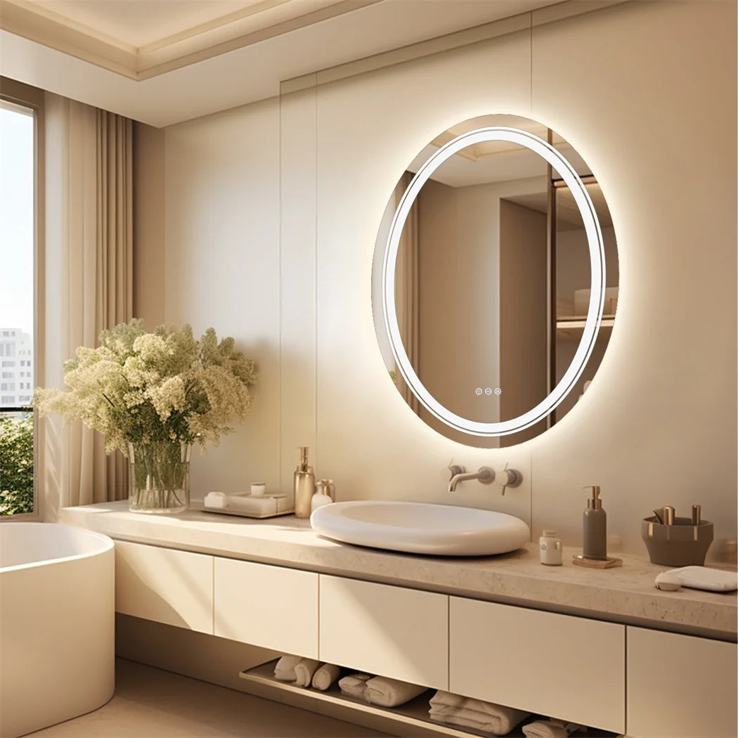 LUVODI Oval LED Bathroom Mirror With Anti Fog Touch Sensor And 3 Colors