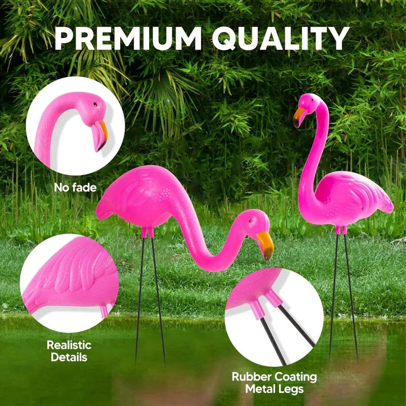 2/6 Small Pink Flamingo Yard Ornament Stakes Mini Lawn Plastic Flamingo Statue with Metal Legs for Sidewalks Outdoor Garden