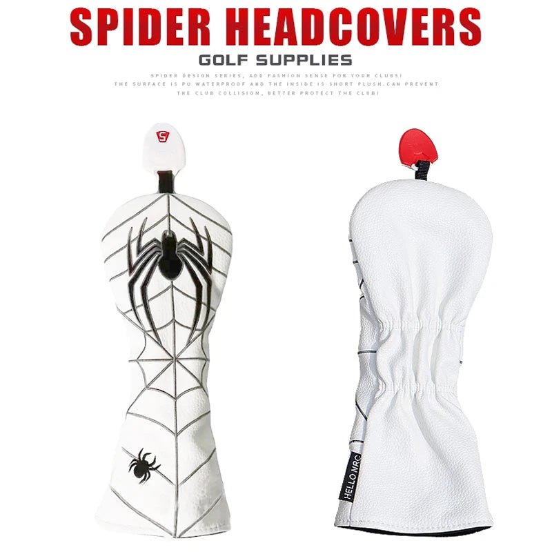 Spider Golf Head Covers PU Leather for Driver Fairway Wood Golf Clubs Durable Water-Resistant Protective Covers Stylish Design for Golf Course Use Golfer Games and Perfect Golf Gift Accessories