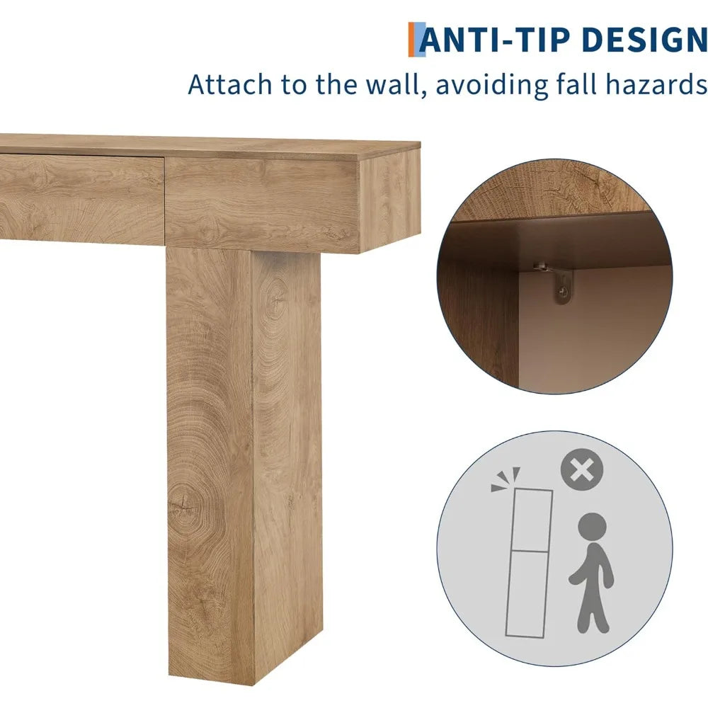 47 in Long Console Table with Drawer, Wooden Rectangular Sofa Table Behind The Couch, Industrial Farmhouse Entryway Foyer