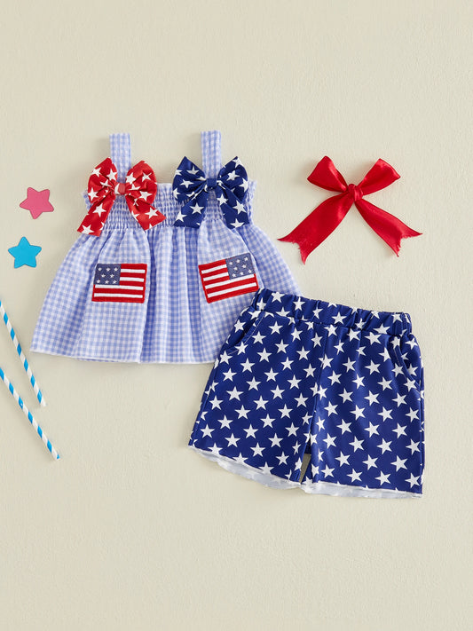 Independence Day Toddler Girl Outfits Sleeveless American Flag Tank Tops Shorts Set Kids Clothing for 4th of July