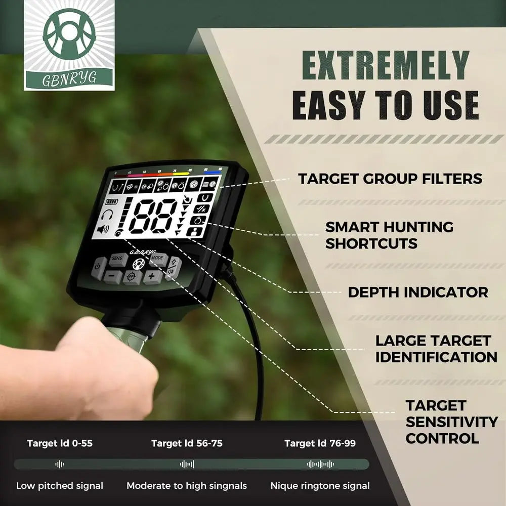 Professional Metal Detector for Adults,12" IP68 Waterproof Search Coil with LCD Backlight,5 Modes Gold Detector,Advanced DSP Chi