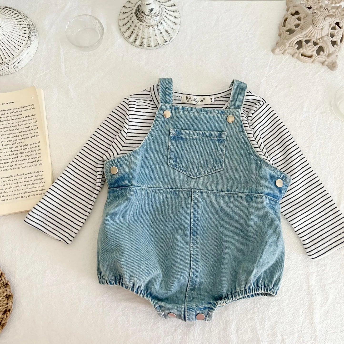 Spring and Autumn Newborn Infant Baby Boys and Girls Cowboy Sleeveless Rompers Kids Onepiece Fashion Baby Clothing