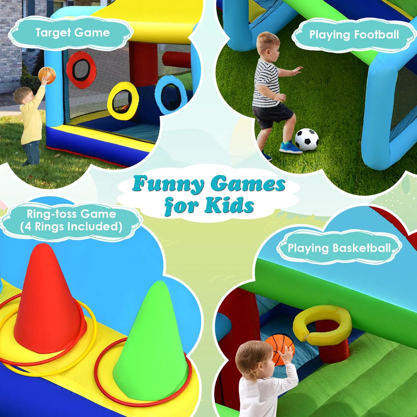 Inflatable Bounce House Kids Bouncy Jumping Castle w/ Dual Slides Without Blower