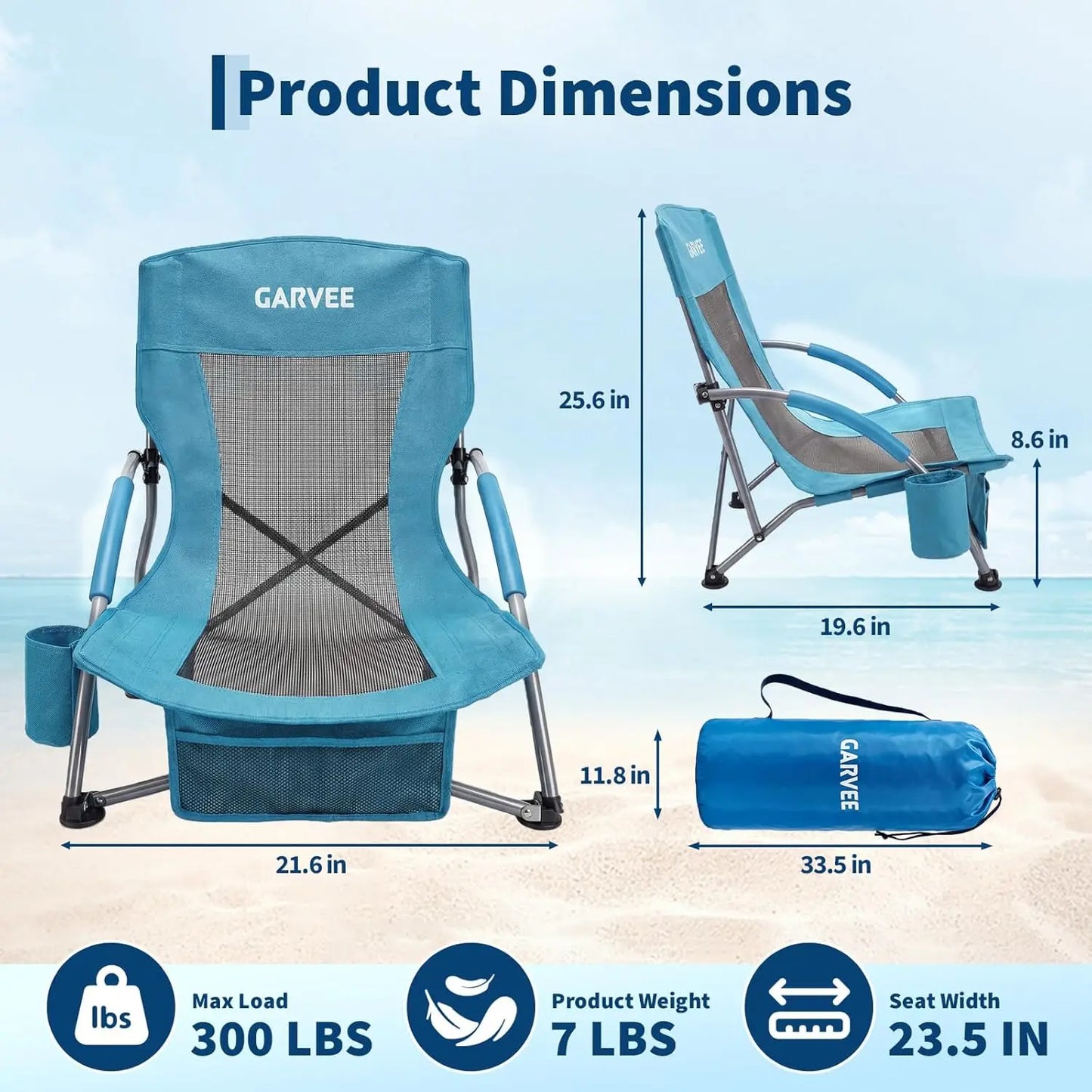 High Back Beach Chair,Folding Beach Chairs, Extra Wide Seat Chair with Cup Holder, Storage Pocket & Carry Bag for Camping Travel