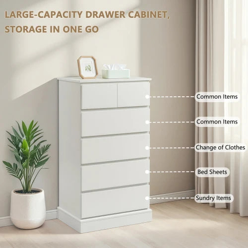 Modern Tall 6 Drawer Wood Dresser for Bedroom with Concealed Handles