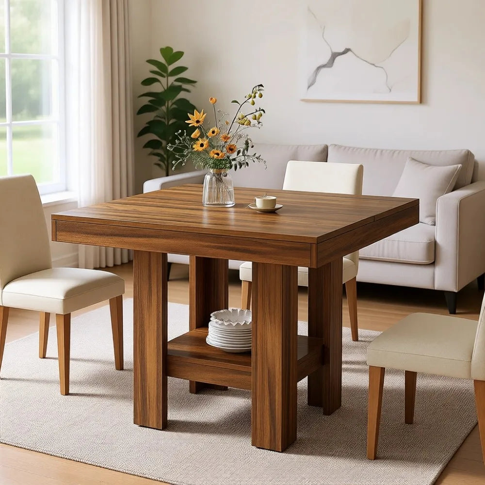 31.5" Square Dining Table for 4 with Shelf Storage, Ideal for Apartments, Offices, Living Rooms, and Restaurants