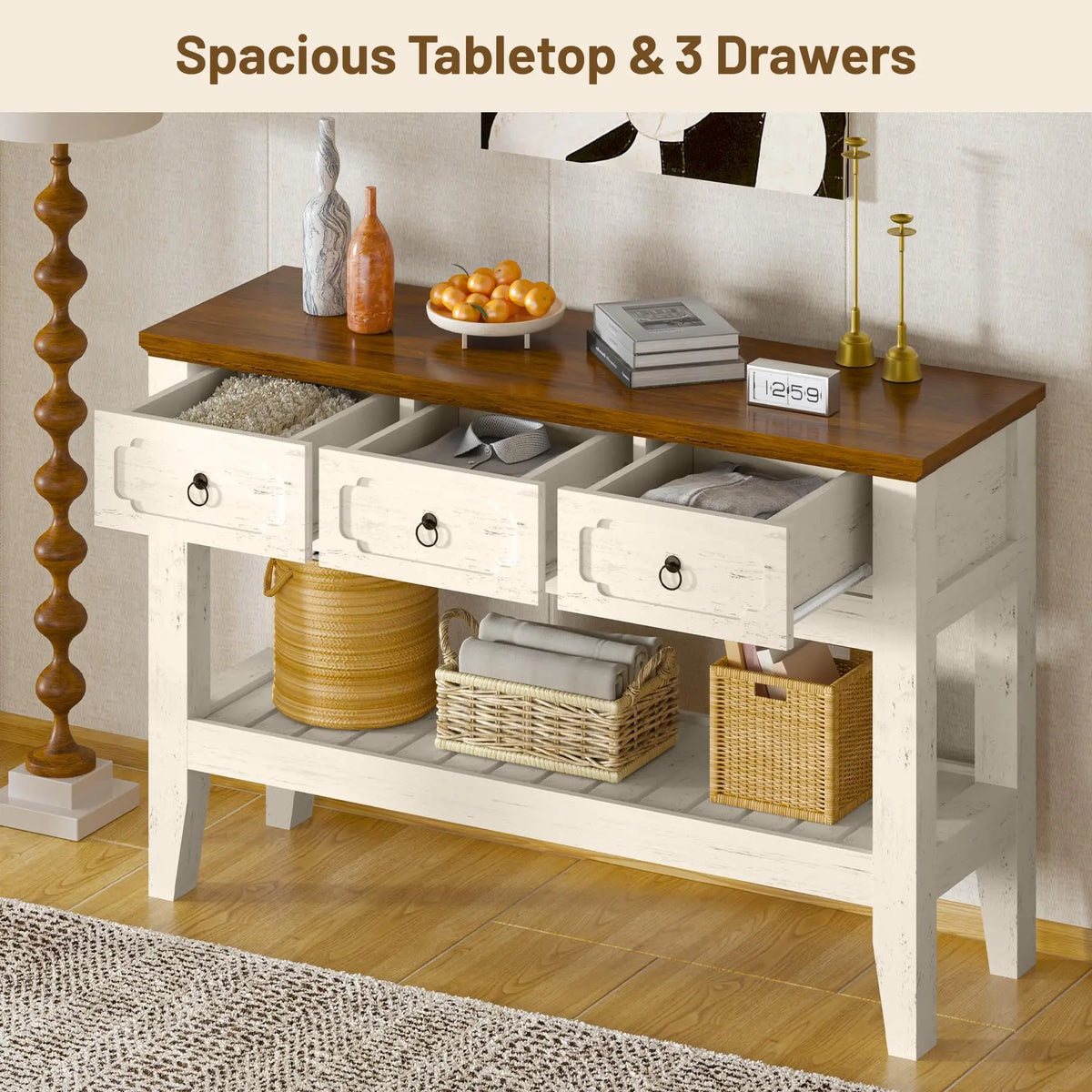 Farmhouse Console Table With Drawers Rustic Wood Entryway Table