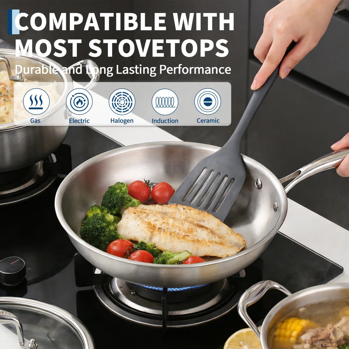 3 Ply Stainless Steel 11-Piece Cookware Set with Lids, Pots and Pans Kitchen Set,Frying Pans, Saute Pan & Stock Pot