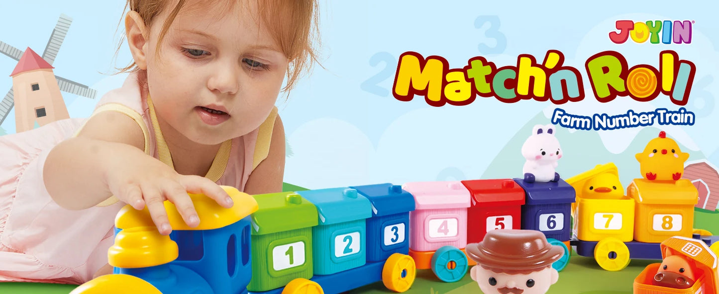 JOYFY Learning Farm Train Counting Matching & Sorting Montessori  Including 9 Farm Animals for Baby Christmas Birthday Gift