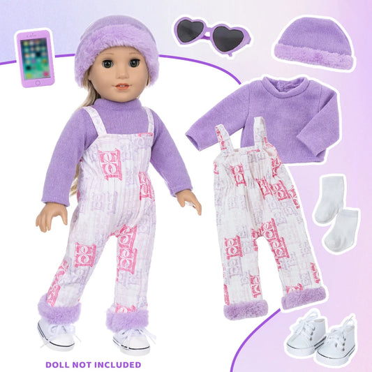 18Inch/45CM Purple Clothing Doll Plush Hat Sunglasses Rompers Rebirth Doll Toy Simulation Dress Up Party Soothing Doll Girl Gift