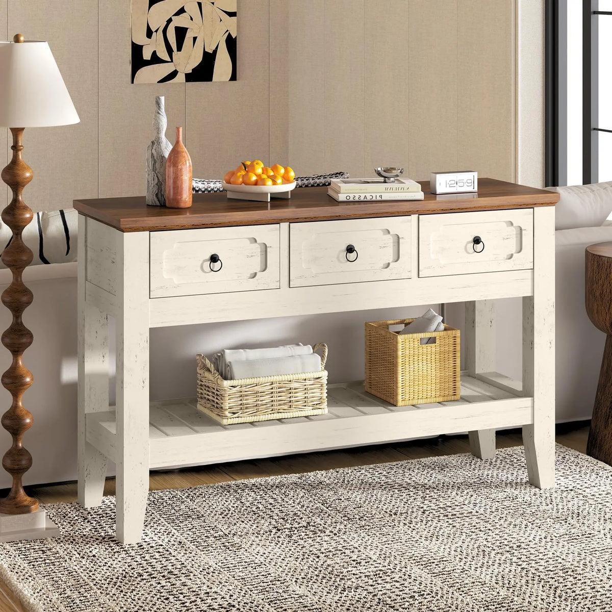 Farmhouse Console Table With Drawers Rustic Wood Entryway Table