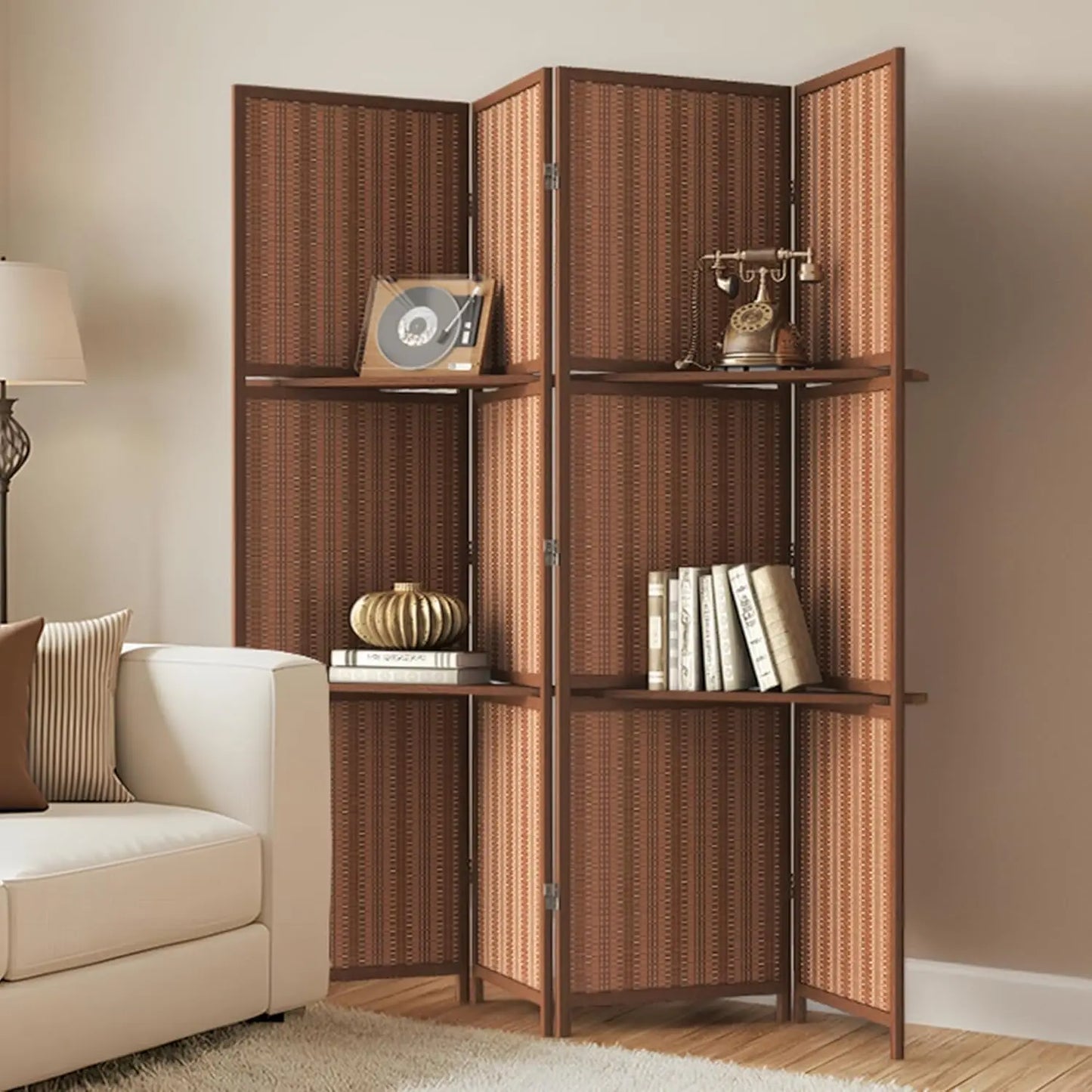 6ft Folding Privacy Screens 4-Panel Freestanding Room Dividers, Reddish Brown, 70.9" H x 79.9" W, Customized