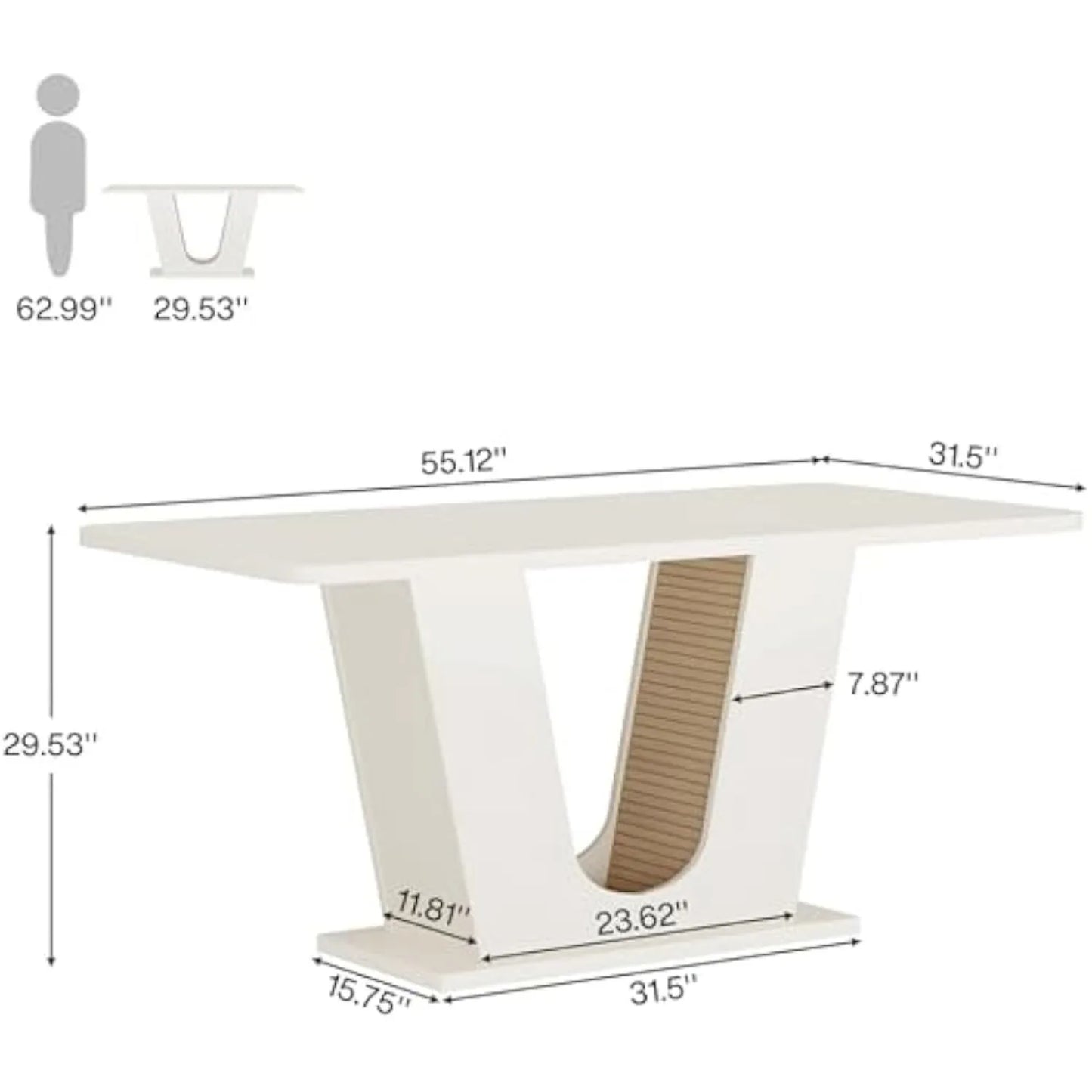 LITTLE TREE Modern Dining Table for 4-6 People, 55-Inch Rectangular Kitchen Table with U-Shaped Base,Cream White