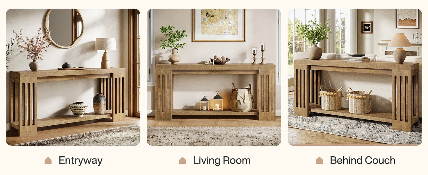 Tribesigns Farmhouse Console Table, 70.9-Inch Sofa Table Behind Couch with Vertical Stripe Legs,2-Tier Entryway Accent Furniture