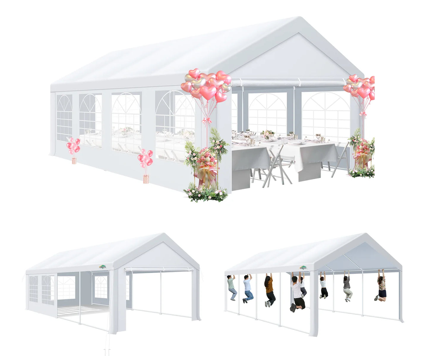 13x26 Party Tent Heavy Duty, 13x26 Tent with Removable Sidewalls & Built-in Sandbags, Wedding Tent, Easy to Set up, UV 50+,