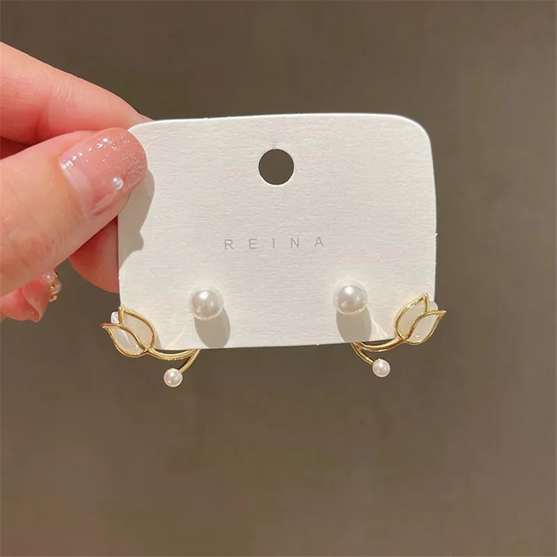 Korean New Light Luxury Stud Earrings For Women Fashion Double Imitation Pearl Sweet Cheap Earring Girl Jewelry For Woman Gifts