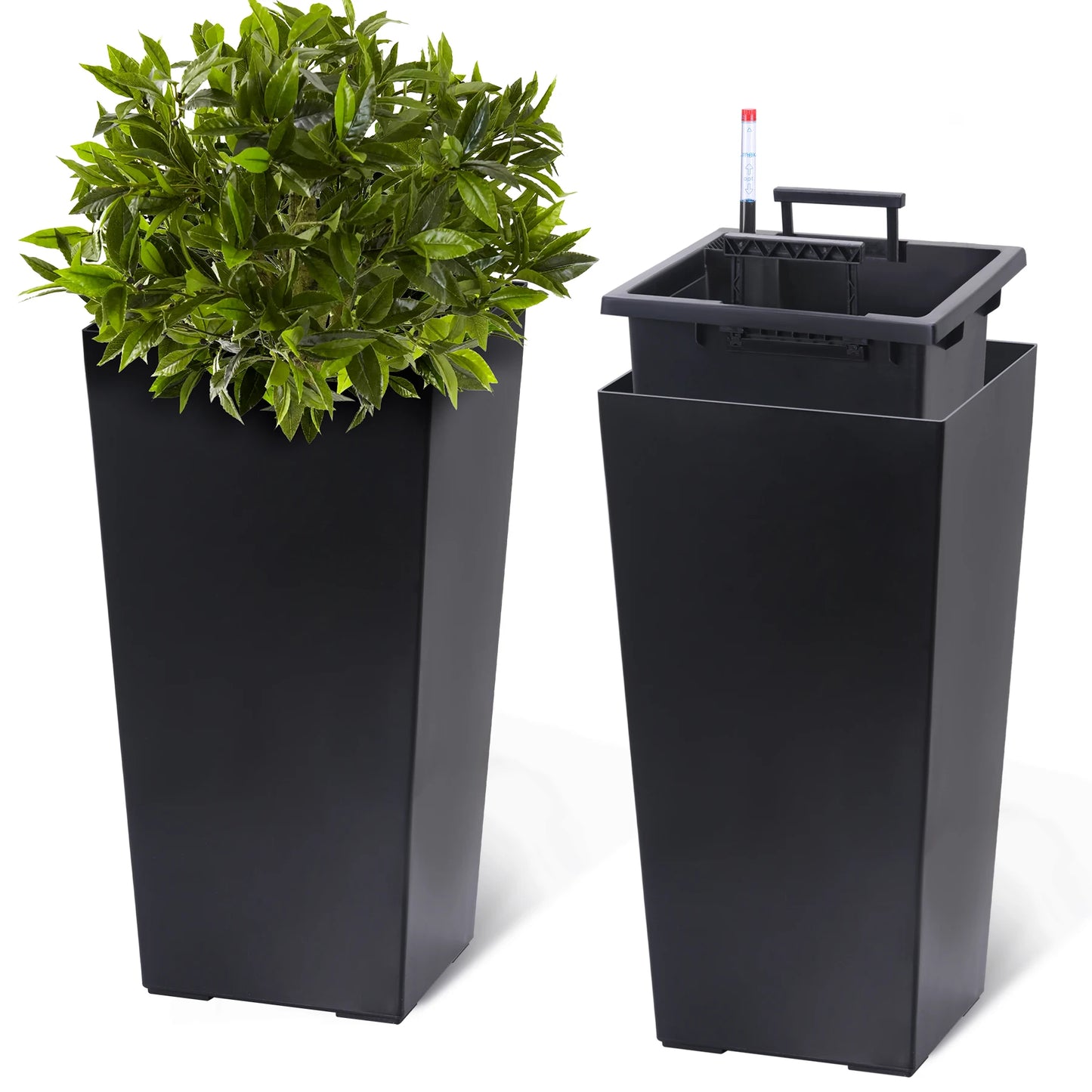 2pcs Planters Outdoor Indoor Planter Pots, High Front Porch Planter Pots with Drainage Holes Auto Watering, Convenience Instill