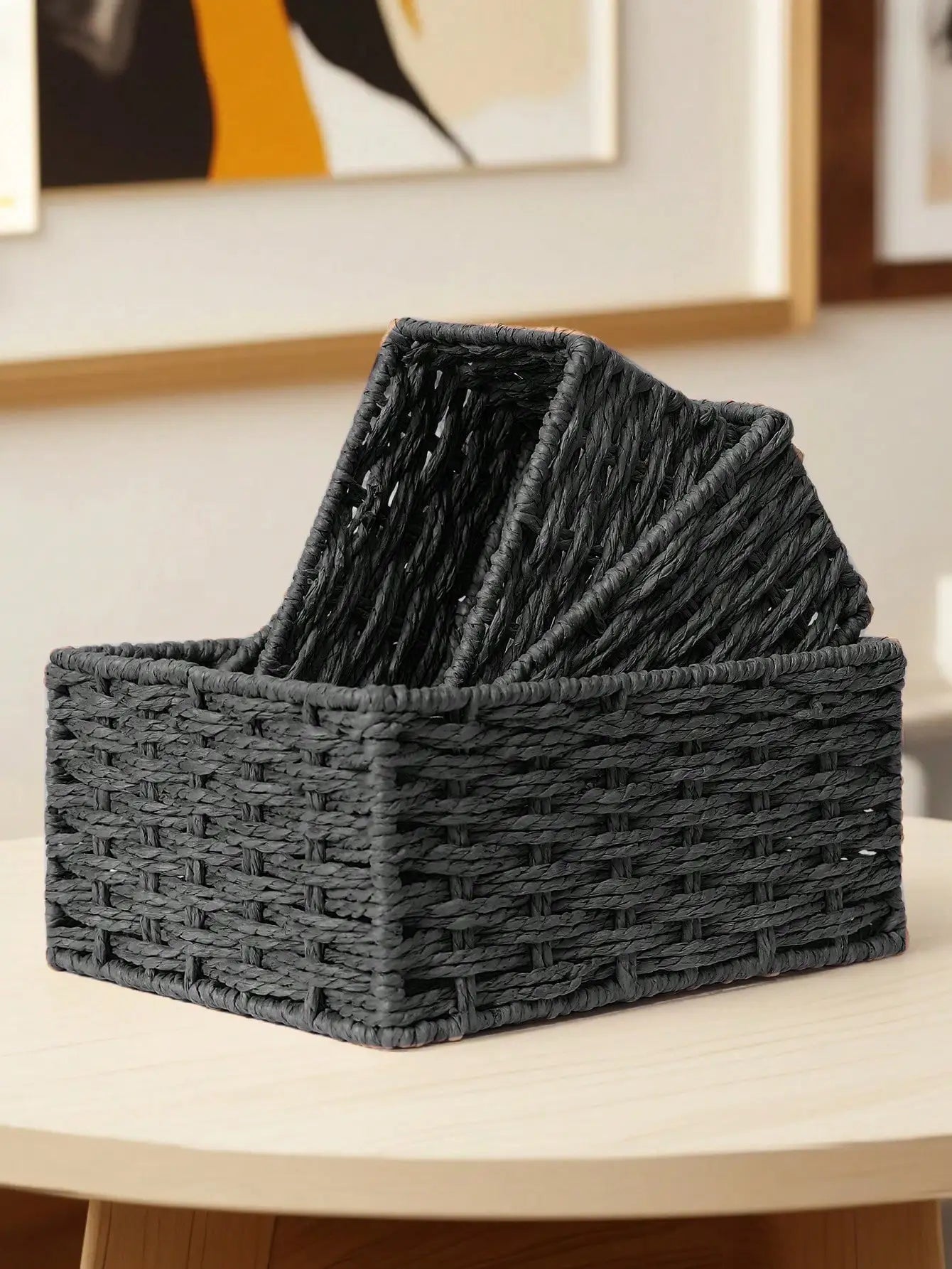 1pc/3pcs Desktop Storage Box, Handmade Rattan Woven Organizer Tray For Cosmetics, Keys, Snacks, Home Living Room, Bedroom, Study, Office, S/M/L Sizes Available,For Back To School