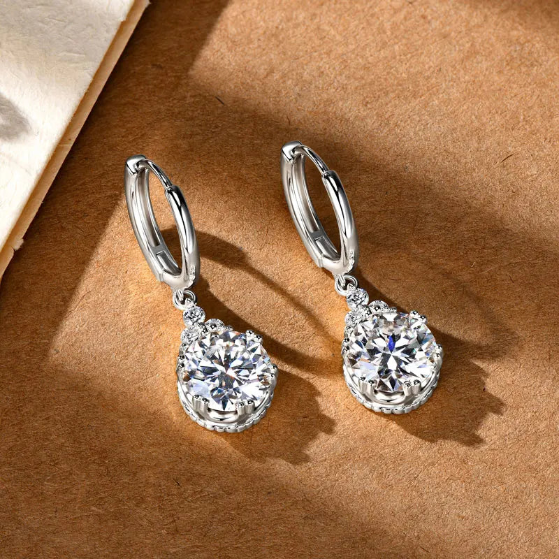 OXTAO Moissanite Big Dangle Hoop Earring 6.5mm/8mm D Color VVS1 for Women 925 Sterling Silver Huggie Earring Luxury Jewelry Gift