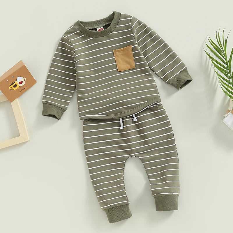 Toddler Boys 2-Piece Outfit Solid Color Hooded Pullover with Drawstring Jogger Pants Set for Autumn Wear