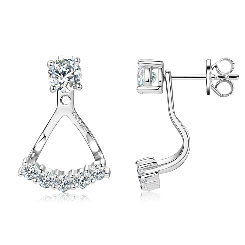 Versatile Earrings Jacket for Women 925 Sterling Silver Moissanite Front Back Double Sided Stud Earrings Temperament Jewelry
