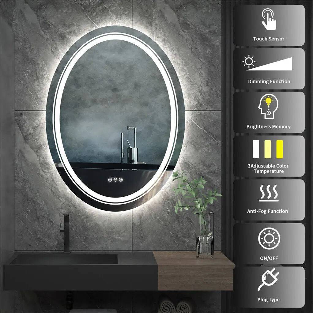 LUVODI Oval LED Bathroom Mirror With Anti Fog Touch Sensor And 3 Colors