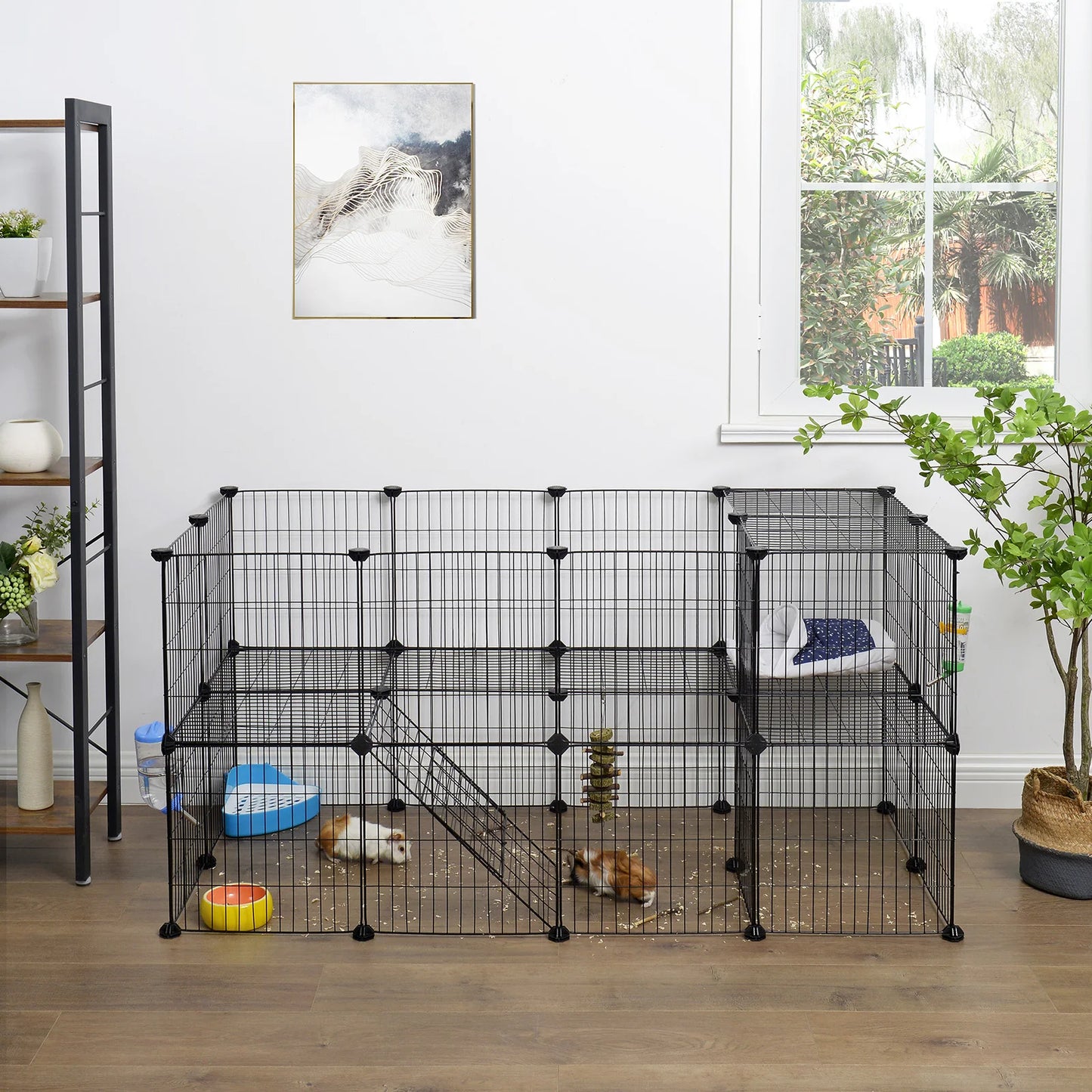 SONGMICS Pet Playpen, Small Animal Playpen, Rabbit Guinea Pig Cage, Zip Ties Included