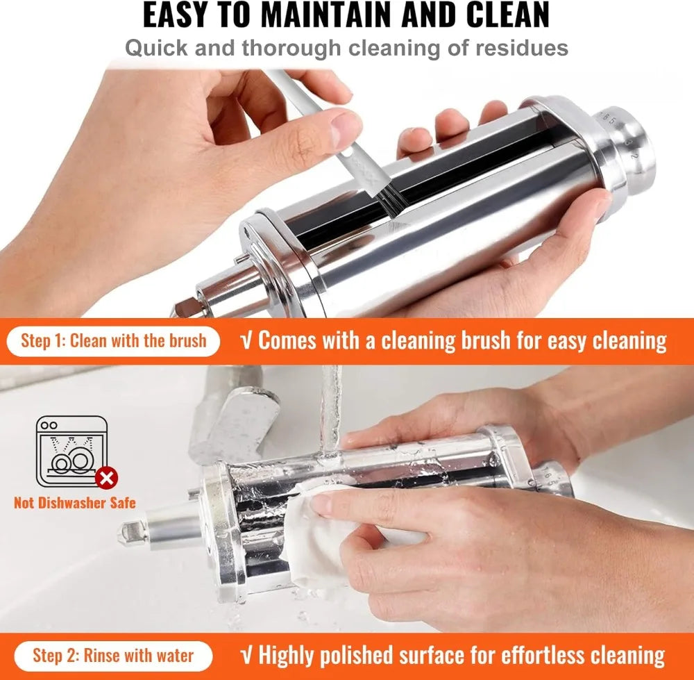 Pasta Attachment for KitchenAid Stand Mixer, Stainless Steel Pasta Maker with 3 Cutters, 8 Thickness Settings
