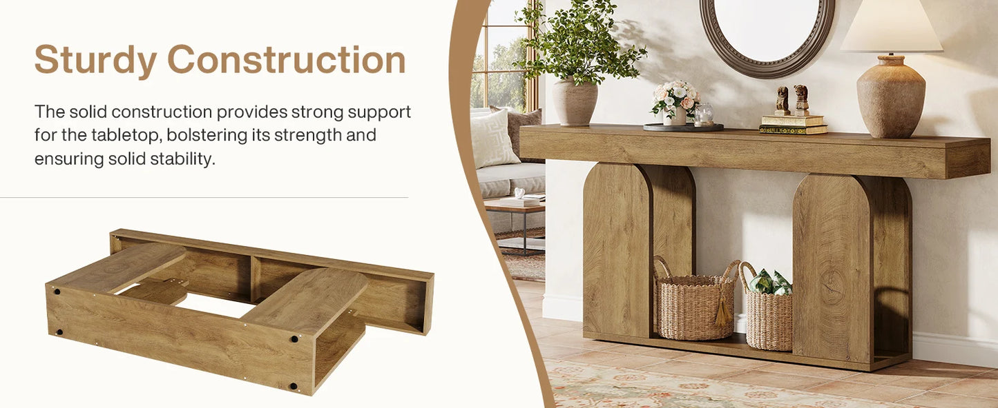 Tribesigns Farmhouse Wood Console Table, 70.9-Inch Entryway Accent Table with U-Shaped Base, 2-Tier Extra Long Sofa Tables for Entrance, Hallway, Living Room (Light Brown)