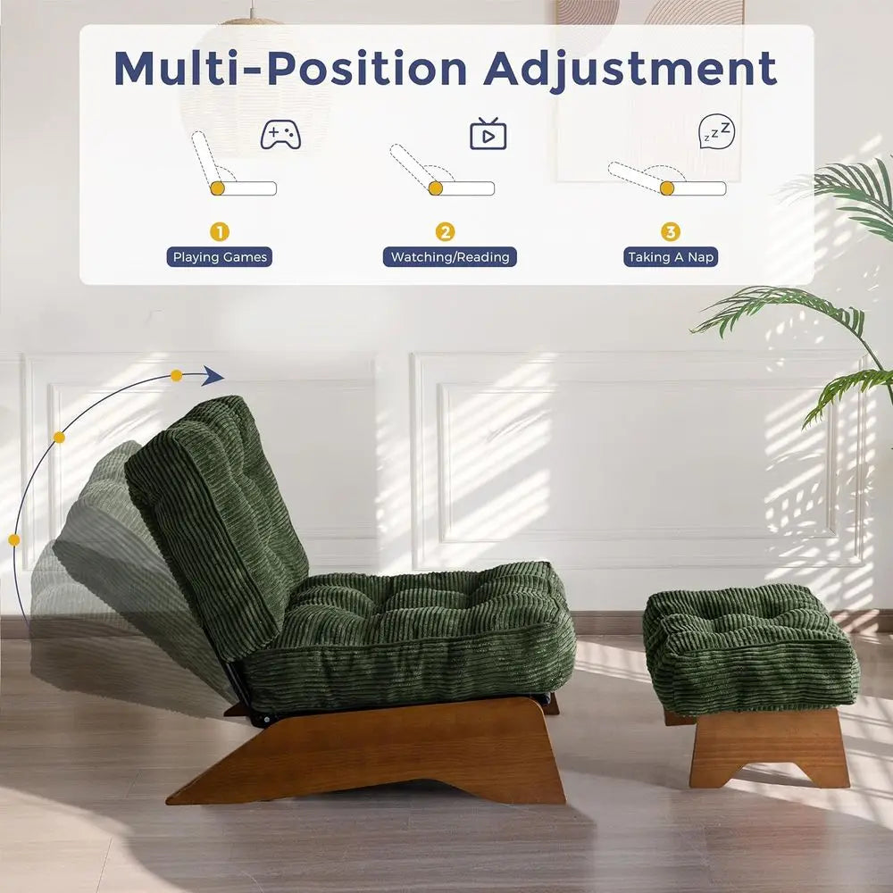 Green Upholstered Reclining Chair with Ottoman for Living Room and Reading, Adjustable Backrest Lounge Chair Set