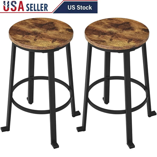 24 Inch Counter Height Bar Stool Set of 2 Metal Frame Rustic Brown Dining Room Indoor Use Stacking Stools