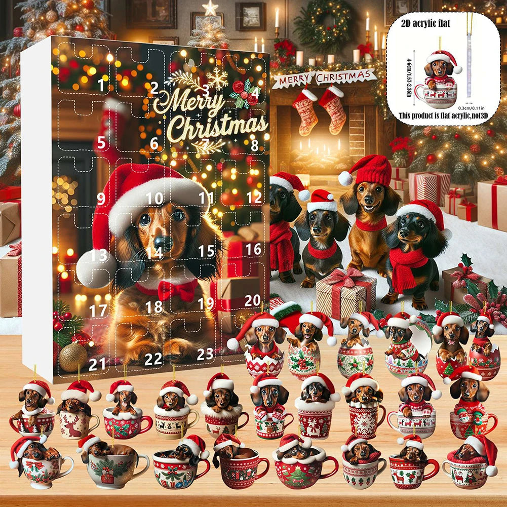 Dachshunds 24 Days Christmas Countdown Calendar W/Dachshunds Figure Ornament Dog Advent Calendar Christmas Gifts for Dog Lover