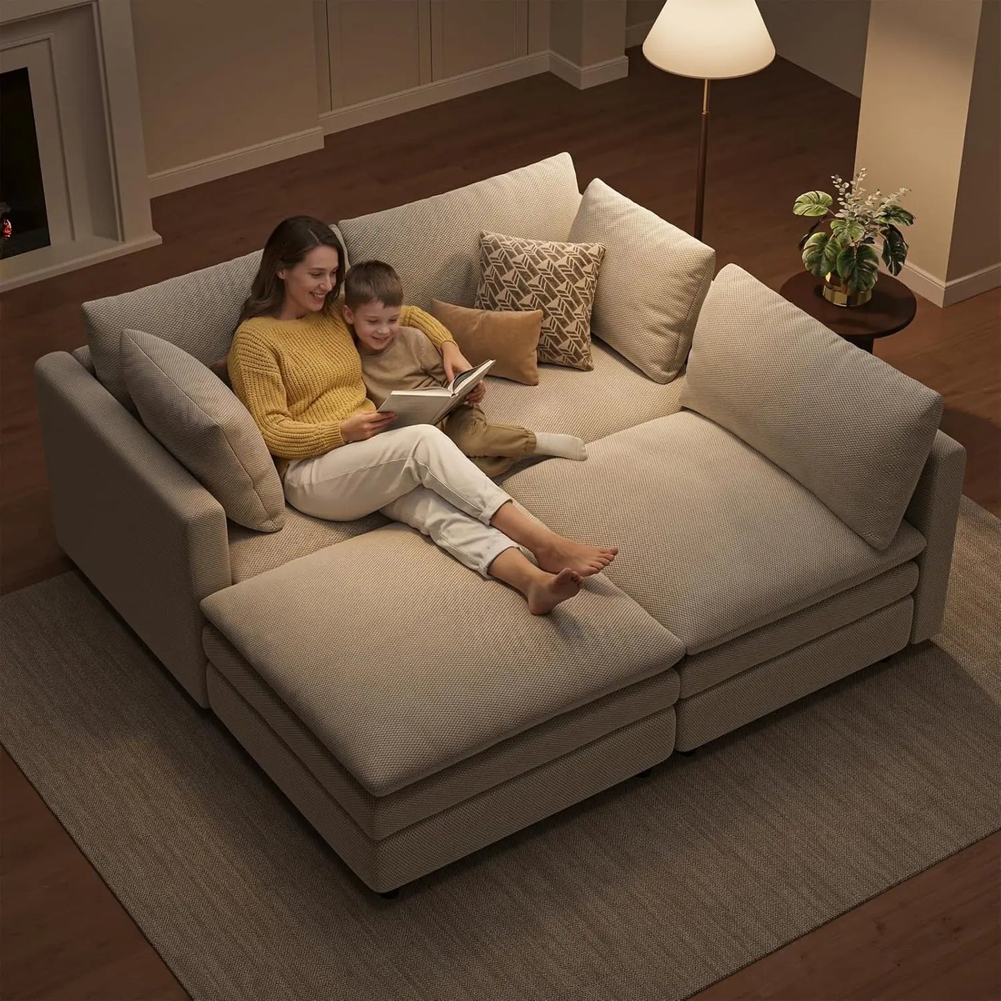 97" Modular L-Shaped Cloud Sofa, 29.1" Deep Seat & Movable Ottoman for Living Room, Custom