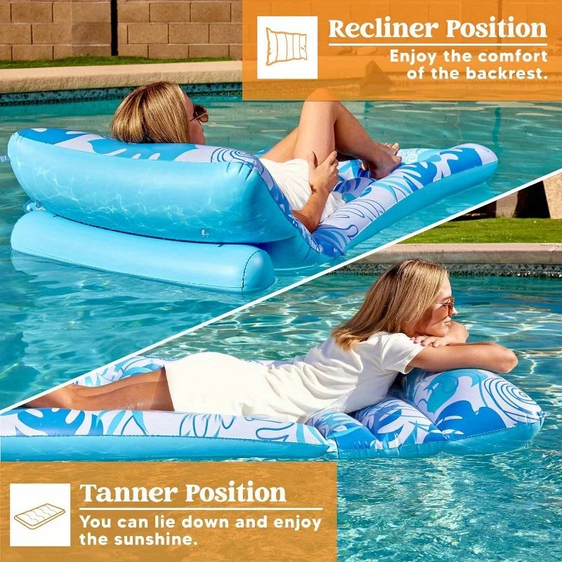 JOYFY Adjustable Backrest Pool Floats-Tropical Leaves Pool Lounger Floaties Adults with Cup Holders Inflatable Tanning Float