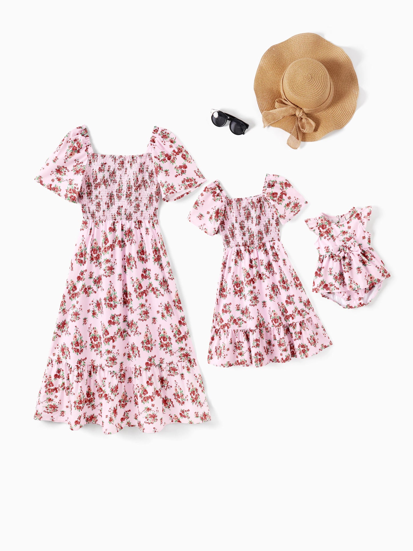Family Matching Pink Floral Square Neck Dress - Mother Daughter Toddler Girl Outfit New Arrival