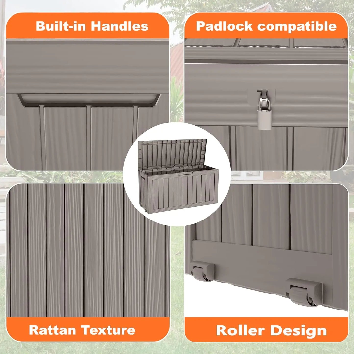 75 Gallon Resin Deck Box, Lockable Patio Outdoor Storage Box for Furniture, Garden Tools and Tools Storage