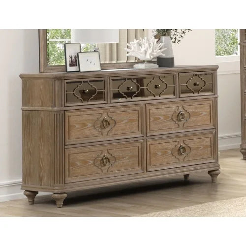 Rustic Oak Dresser With Solid Wood Dovetail Drawers And Mirror Panel