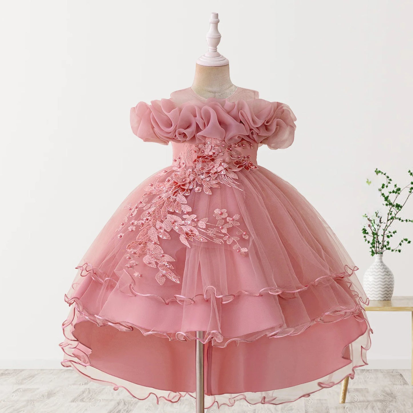 Stylish Toddler Girls Floral Print Sleeveless Ruffle Tulle Dress Perfect for Everyday Wear and Special Occasions