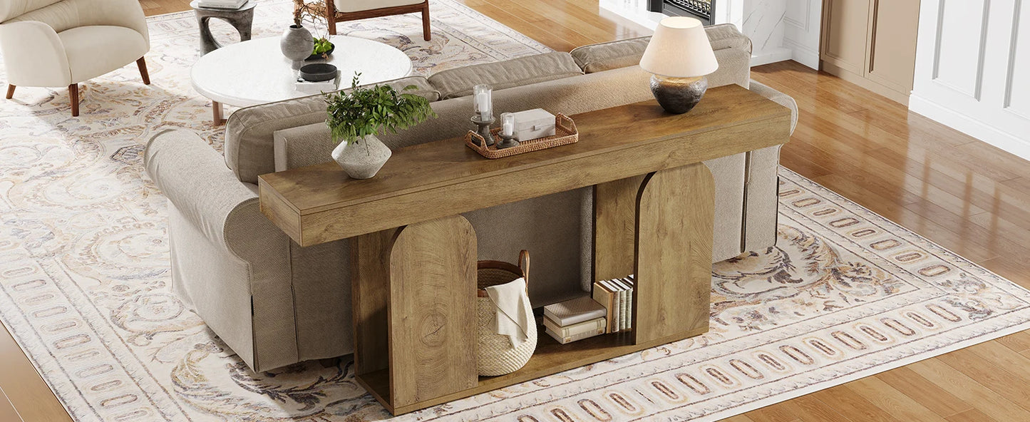 Tribesigns Farmhouse Wood Console Table, 70.9-Inch Entryway Accent Table with U-Shaped Base, 2-Tier Extra Long Sofa Tables for Entrance, Hallway, Living Room (Light Brown)