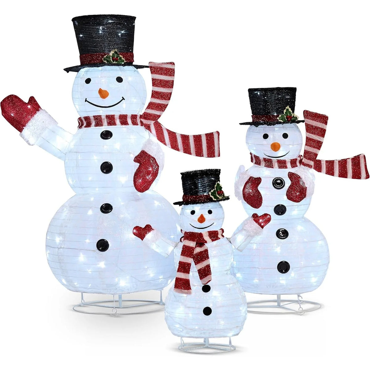 JOYFY 3 Pc 3D Christmas Collapsible Snowman Yard Light 270 PreLit LED Cool White Light for Christmas Indoor Outdoor Garden Décor