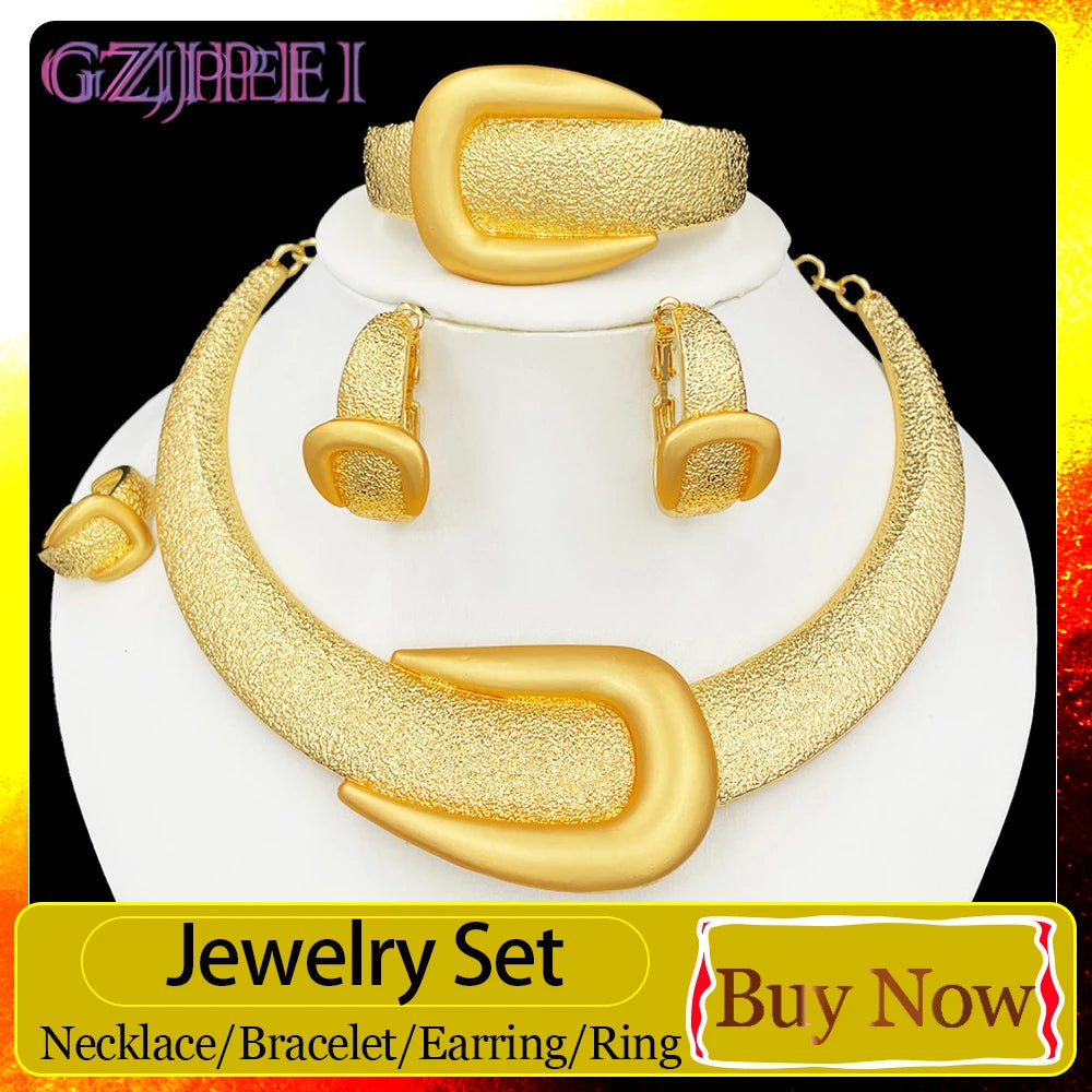 GZJPEI 4 Pcs/set Fashion Women Jewelry Set Hight Quality 18K Gold Plated Bamboo Joint Design Jewelry Lady Birthday Gift
